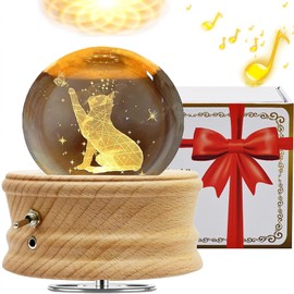 BUOTAU Music Box for Adults, 3D Crystal Ball Music Box, 360° Luminous Rotating Music Box with Light Projection and Wooden Base, Suitable for Children, Wives, Mothers, Creative Decoration Gifts