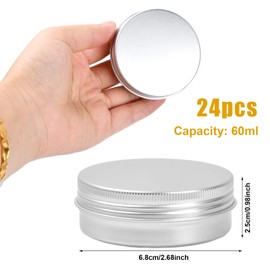 Pack of 24 Round Aluminium Tin Cans Cosmetic Containers, 60 ml Empty Round Aluminium Screw Jars Pots, Travel Cream Jar Sample Jar for Lip Balm Lotion Candles Crafts Jewellery (Black)