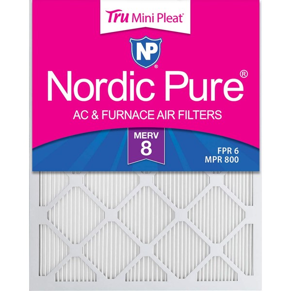 Nordic Pure 16x24x1 MERV 8 Tru Mini Pleat AC Furnace Air Filters 12 Pack
