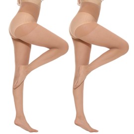 MANZI 6 Pairs Natural Pantyhose for Women 20 Denier High Waist Sheer Tights(Natural,X-Large)
