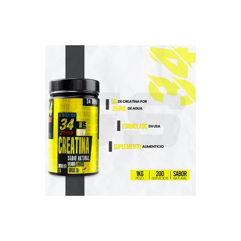 34 Zero Suplemento Polvo Creatina 1kg Natural