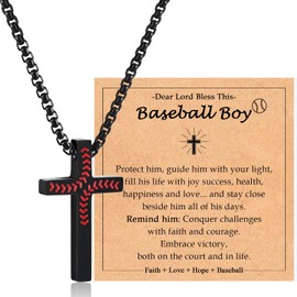 Baseball Necklaces Gifts for Boys 8-12 Stuff Accessories Jewelry for Baseball Lovers Players Cross Necklace Religious Christian Baptism Christmas Valentines Easter Birthday Gifts for Boys 6-8-10-12-14