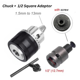 Quick Change Keyed/Keyless Drill Chuck Adapter Converter Conversion Kit - 1/4" Hex, SDS Plus, 1/2" Square Adaptor for Electric Drill, Impact Driver (Keyed Chuck + 1/2" Square Adaptor)