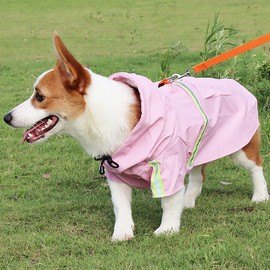PETCUTE Dog Raincoat, Windproof, Waterproof Dog Raincoat with Reflective Stripes, Adjustable Dog Rain Jacket with Hood and Collar Hole for Small, Medium and Large Dogs