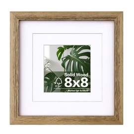 Egofine 8x8 Picture Frame Made of Solid Wood with Plexiglass, Display Pictures 4x4/6x6 with Mat or 8x8 Without Mat for Tabletop and Wall Mounting, Carbonized Brown