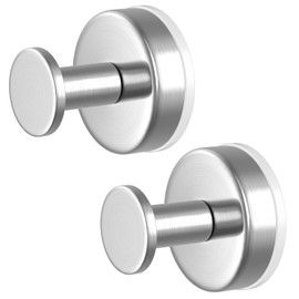 PMMASTO Suction Cup Hooks for Shower, Stainless Steel Bathroom Hooks to Hang Towels, Loofah, Coat, Bath Robe Hook Holder - Bathroom, Kitchen, Glass Door, Mirror, Tile (Silver O Shape - 2 Pack)