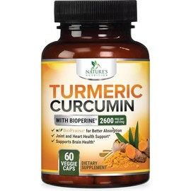 Cúrcuma curcumina con bioperina 95% curcuminoides 2600 mg con pimienta negra para una mejor absorción, fabricado en Estados Unidos, mejor soporte para