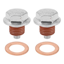 HOPESPANNER Universal Oil Drain Plug Anti Leakage Oil Pan Drain Bolt Screw Thread Repair Aluminum Copper 2 Set with Gasket Silver Tone Red Magnetic M14x1.5