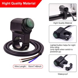 YnGia Waterproof Motorcycle Handlebar Switch, Universal 22mm Motorcycle Handlebar Headlight Fog Light ON OFF Button Switch 12V 7/8 inch Switch (Green)