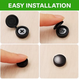 Screw Cover Caps Hinged Plastic Covers – Fits 10-12 Gauge Screws (4.8mm to 5.5mm) – Snap Close Caps (10, Black)
