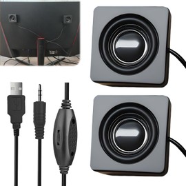 WIYETY Mini Speaker 3.5 mm TRS, 1 Pair USB Speakers, Speaker for PC, Small Stereo Mini Speaker for Sticking with Volume Control for Desktop Computers, Laptops, Tablets