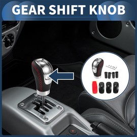 INFINAUTO Car Shift Knob, 9.4cm Universal for 5 6 Speed Manual Transmission Vehicle Gear Shifter Knob with 4 Adapter Faux Leather Black with Red Line, 1 Set