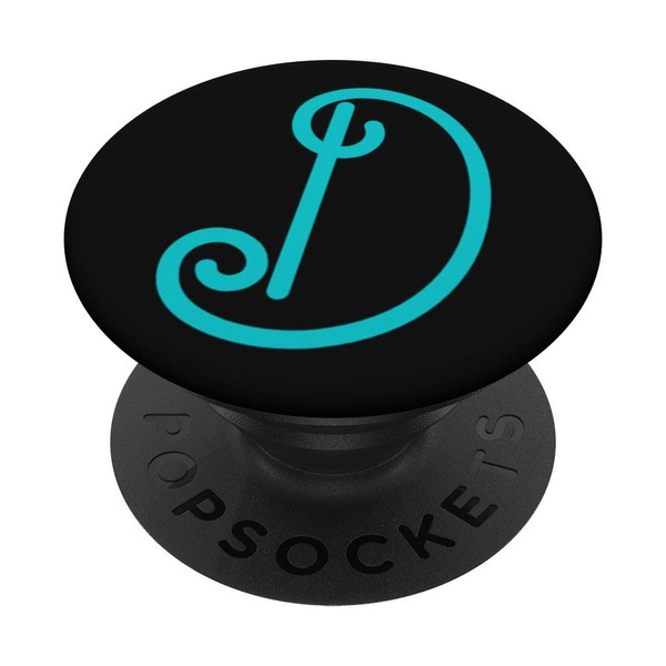 Beautiful Letter D in Classic/Retro Font Turquoise/Charcoal PopSockets Grip and