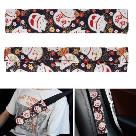 Unbranded X2 JDM SAKURA Lucky Cat Pattern Fabric Soft Cotton Seat Belt Cover Shoulder pads