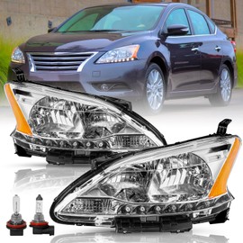 TUSDAR For Halogen Model 2013 2014 2015 Nissan Sentra Headlight Assembly OE Style Headlamp Passenger and Driver Side LH+RH Bulbs Included