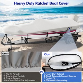 Fuprosico Boat Cover with Ratchet to Tighten The Hem,1200D Heavy Duty Boat Covers,16-18.5ft Hurricane-Proof Bass Boat Cover,100% Waterproof Bass Tracker Cover with Motor Cover for Mooring,Gray
