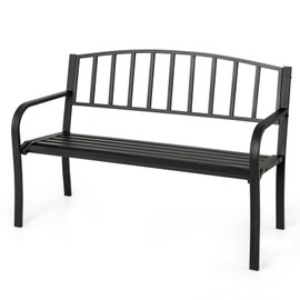 Giantex Metal Outdoor Bench, 660lbs Patio Garden Bench with Backrest, Curved Armrests, Slatted Seat for 2-3 Persons, Heavy-Duty Outside Seating Loveseat for Yard, Porch, Park (50"x23"x33.5")