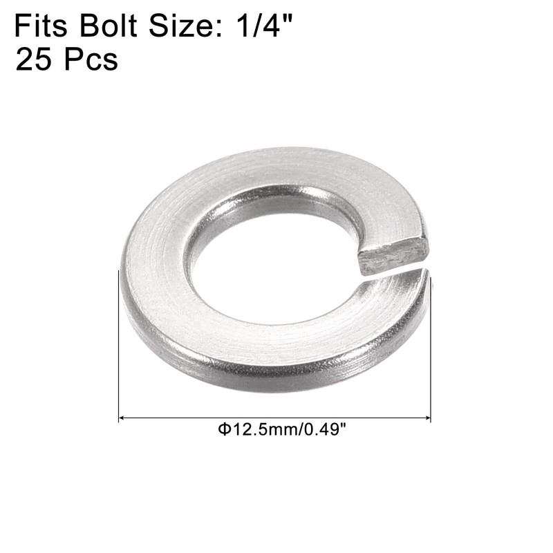 sourcing map Split Lock Washer, 1/4-Inch 304 Stainless Steel Spring
