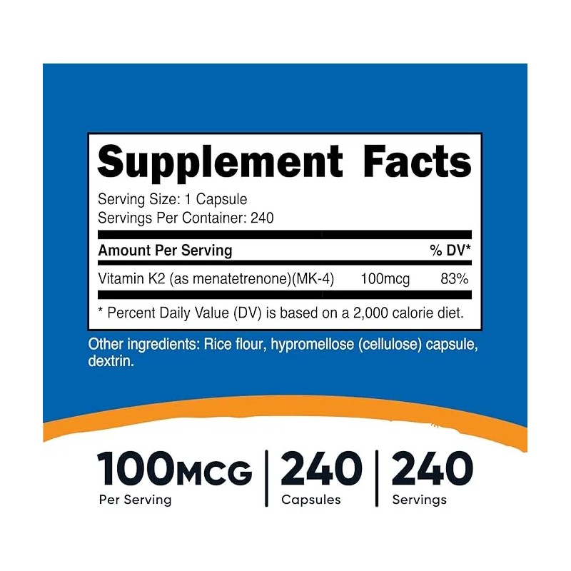 Vitamina Vitamin K2 Más Potente 100mcg 240 Caps Eg T06