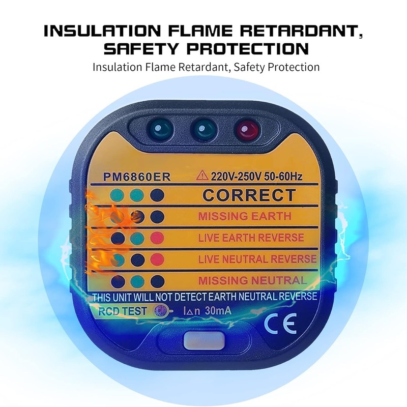 Socket Tester, 220-250V Circuit Polarity Voltage Detector Electric Socket Mains