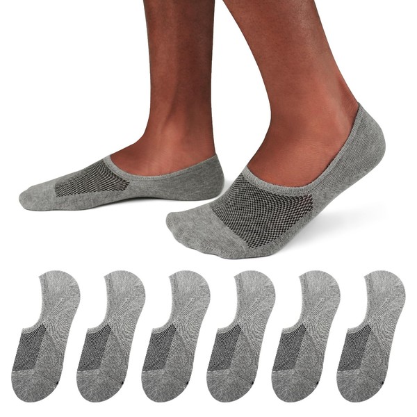 SIXDAYSOX 6 Pairs Grey Mens No Show Socks Invisible Low