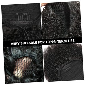 Baluue 20in Real Human Hair Ponytail Extensions Clip in Ponytail Curly Ponytail Extension Fashion Wig Women's Headdress