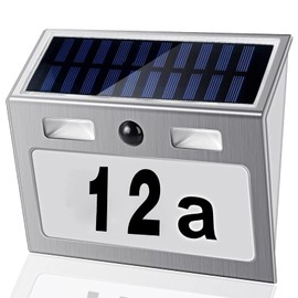 Solar House Number Illuminated with Motion Sensor Outdoor Stainless Steel Solar House Number with Twilight Switch Waterproof 7 LEDs Solar House Number Light with Numbers and Letters Type B