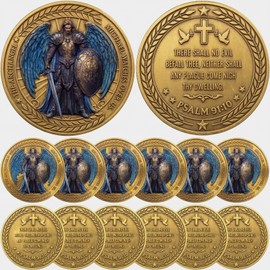 Highergo 10 Pcs Saint Michael Archangel Prayer Challenge Coin Psalm 91:10-11 Inspirational Religious Collectible Coin