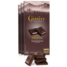 Geneve Real Swiss Vegan Dark Chocolate Drama 3.5oz (3 Pack) | Dairy Free | Rich & Creamy | For Desserts, Coffe, Baking, Icing etc. | Kosher (Including Passover)