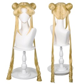 Probeauty Long Curly Blonde Ponytails Cosplay Wig Light Blonde Ponytails Costume Cosplay Wigs with Undetachable Buns Wig Cap