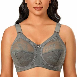 Ayigedu Ladies Plus Size Bra Minimiser Full Coverage Firm Hold Non Padded No Wired 44F Grey