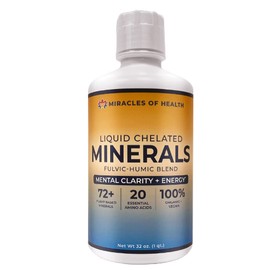 Miracles of Health Liquid Chelated Minerals - Organic Humic Fulvic Mineral Blend - 72+ Plant-Based Minerals, 20 Essential Amino Acids - 100% Natural - 1 Month Supply, 32 fl. oz