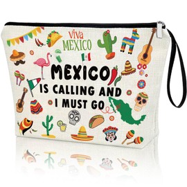 Virfuntaki Mexico Gift Mexico Cruise Travel for Women Girls Makeup Bag Travel Mexico Souvenir Cosmetic Case Summer Mexican Holiday Gift Zipper Organiser Bag Bandera