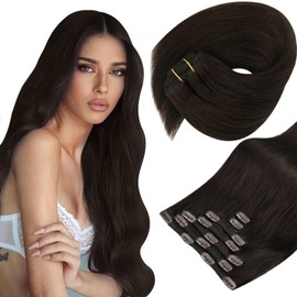 Sunny Hair Clip in Hair Extensions Human Hair Invisible Clip in Hair Extensions Real Human Hair Straight Hair Extensions for Women 12inch Darkest Brown