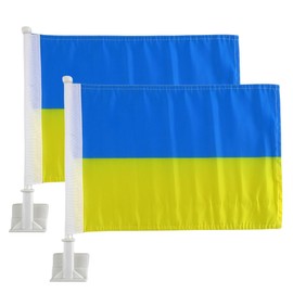 2 Pack Car Flags,Car Flag Ukraine Flag Outdoor with Ukrainians Flag and Car Flag Pole, Car Logo Window Clip Can be Clipped to Most Windows 14 inch Flag Pole and 16 x 10 inch Double Sided Flag.