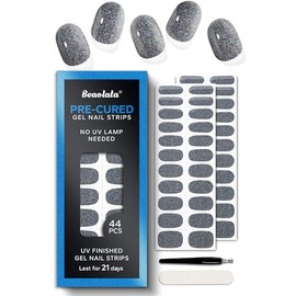 Beaolata Pre Cured Gel Nail Strips - 44PCS Salon Quality Gel Nail Stickers - Long Lasting Polish Wraps for Women no UV Light Needed Easy Apply& Remove (Cool Silver)