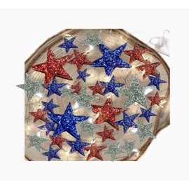 150 Floating Patriotic Red, Silver & Blue Stars+Gels Color Effects-Fill 2 Gallons of the Transparent Gels for the Floating effect Measured Gels Prep Bag-6 Floating Submersible Fairy Lights Warm White