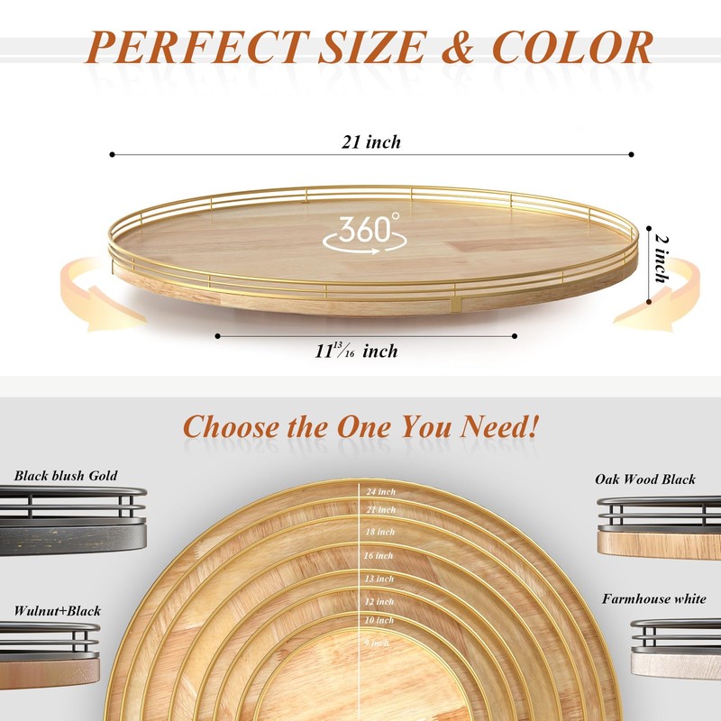 21-Inch Wooden Lazy Susan Turntable – Premium Oak & Iron,