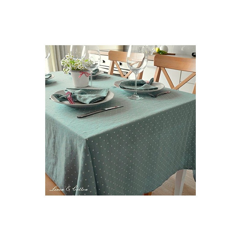 Linen & Cotton Polka Dot/Spotty Tablecloth ANTEA, 100% Linen -