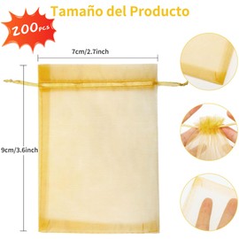 LSHSXPX 200 Piezas Bolsas de Regalo de Organza Transparente, 7 x 9 cm Bolsas de Regalo de Boda con Cordón, Bolsitas de Organza Pequeñas para Fiestas, Festivales, Jabones de Baño, Navidad (Amarillo)