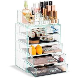 Sorbus Clear Cosmetic Makeup Organizer - Make Up & Jewelry Storage, Case & Display - Spacious Design - Great Holder for Dresser, Bathroom, Vanity & Countertop (4 Large, 2 Small Drawers) [Teal Thrill]