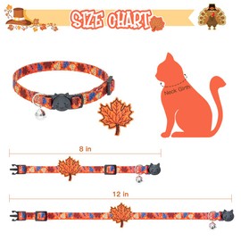 PUPTECK Autumn Cat Breakaway Collar with Bell - 3 Pack Adjustable Kitty Collars with Autumn Pattern and Cute Turkey Pumpkin Leaves Decoration for Thanksgiving Day