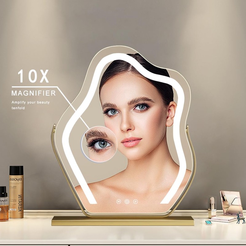Cloud-Shaped Makeup Mirror with Lights,NO Assembly Required,Painted Gold/Black, 3 Color