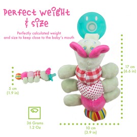 Dummy Pacifier Baby Soother, Dummies for babies - Detachable newborn essentials - Portable Comforter Soothie - Stuffed Animal Plush Toy for 3-36 months - Teething Dummie for Boys & Girls (CATERPILLAR)