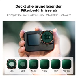 K&F Concept ND & CPL Filter Set Compatible with GoPro Hero 13 Black, 6 Pack ND8 ND16 ND32 ND64 ND1000 Neutral Density Polarising Filter Kit for Go Pro Hero 12/11/10/9 Black, Plastic Frame