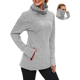 Soneven Cowl Neck Sweatshirts for Women Long Sleeve Workout shirts for Women Pullover Fleece long sleeve top with Thumb Holes Grey Small