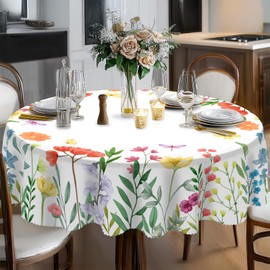 Eikione Round Tablecloth 60inch,Tablecloth Waterproof and Wrinkle-Free, Wild Flower Rustic Table Covers, Summer Decorations for Home