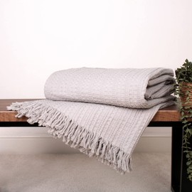 Appletree - Silver Waffle Throw (200 x 150cm) - 100% Cotton - Large Throw/Large Blanket - Grey Sofa Throw with Tassels - Woven Blanket - Throw Blanket in Silver - Knit Throw - Grey Waffle Blanket