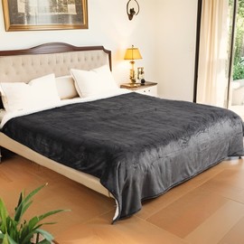 LaffyLo Electric Heated Blanket Soft Flannel & Cotton, Double-Sided Comfort, 10 Heating Levels, 1-12 H Auto Shut Off, Full Size 72×84 inches, Dark Grey