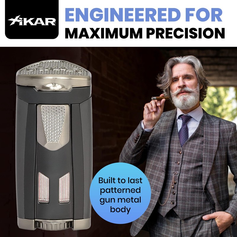 Xikar HP3 Triple Jet Flame Butane Torch Lighter, Silver |